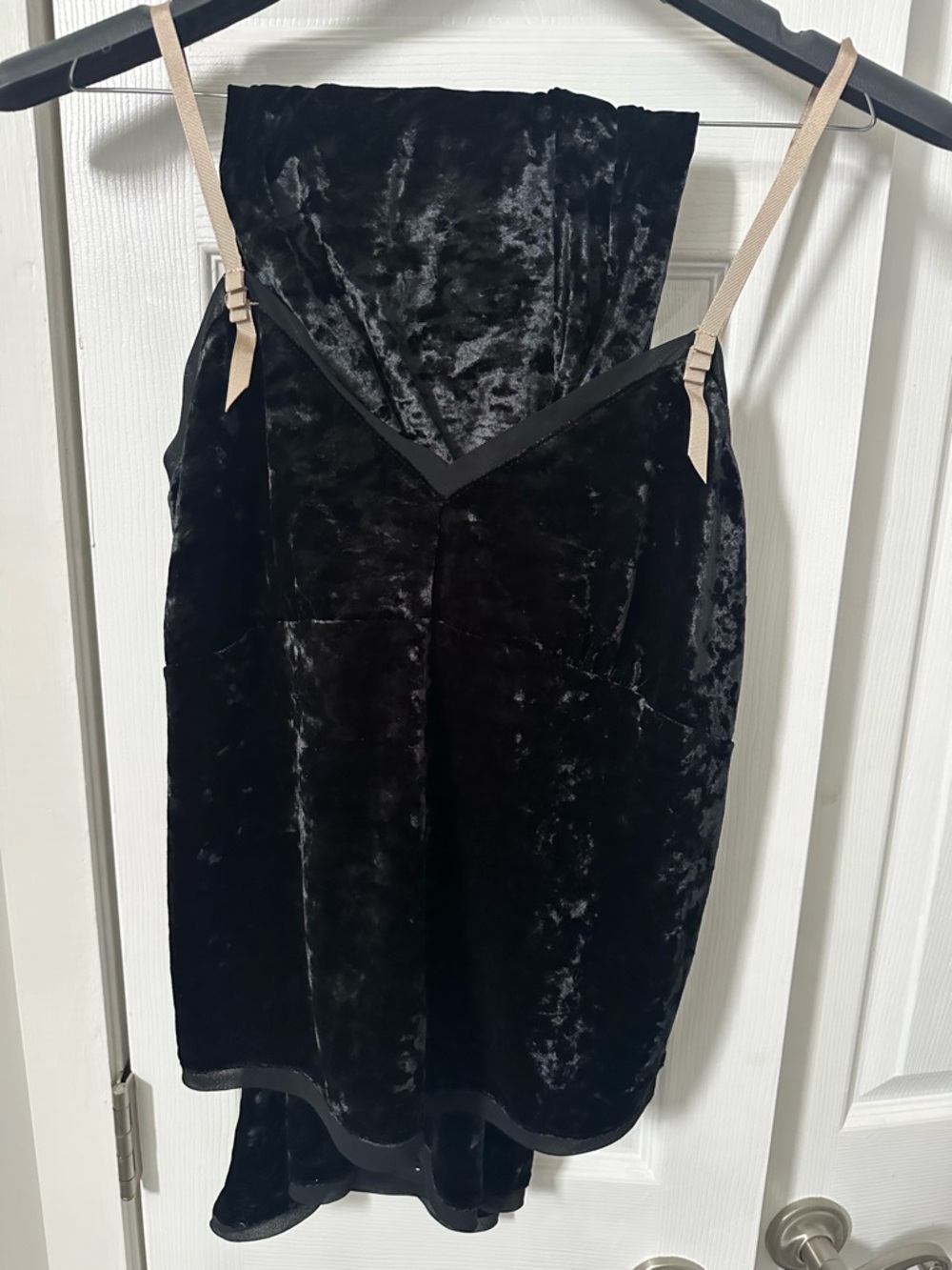 Soma Black Velvet Slip Nightgown with Nude Straps